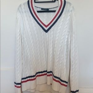 White varsity sweater